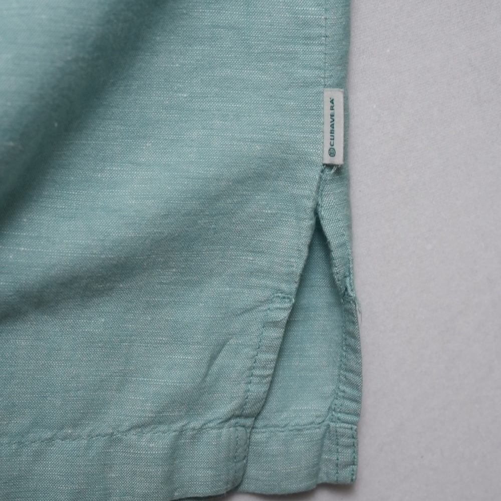 Cubavera Button Up Shirt Mens 4XLT Aqua Blue Linen Blend Embroidered Big Tall - Picture 9 of 15